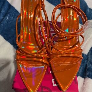 Shimmering Orange Strappy Heels
